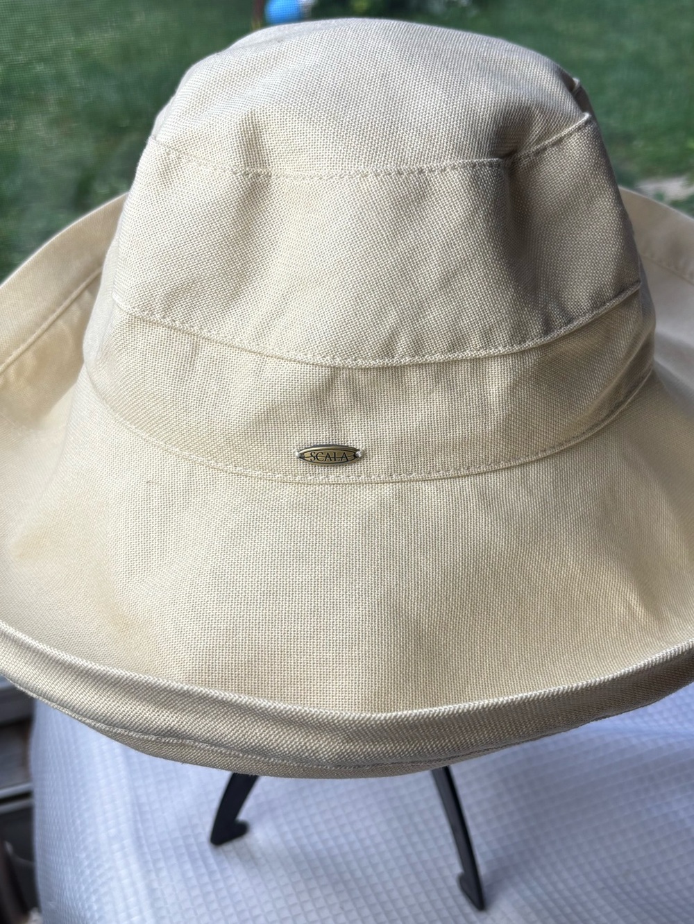Scala Women's Wide Brim Cotton Sun Hat Beige UPF 50 + Packable Hat w Drawstring - Picture 5 of 12